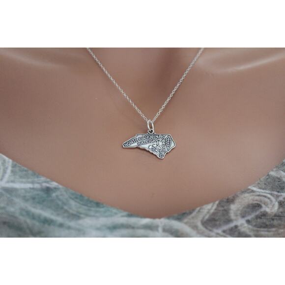 Sterling Silver North Carolina State Charm Necklace - Picture 3 of 4